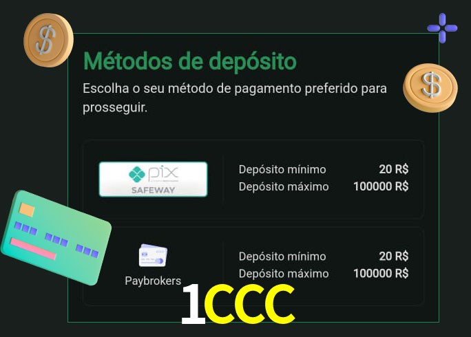 O cassino 1CCC oferece uma grande variedade de métodos de pagamento